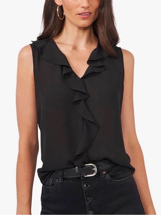Vince Camuto Tops - Vince Camuto Ruffle Neck Sleeveless Georgette Blouse Rich Black Small S NWT